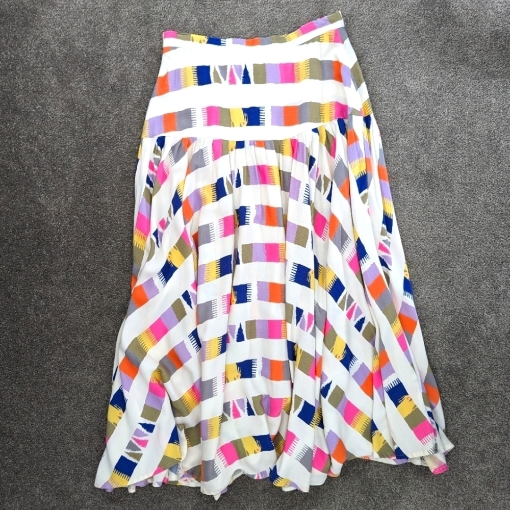 SIMON Chang geometric print multi color maxi skirt size 8